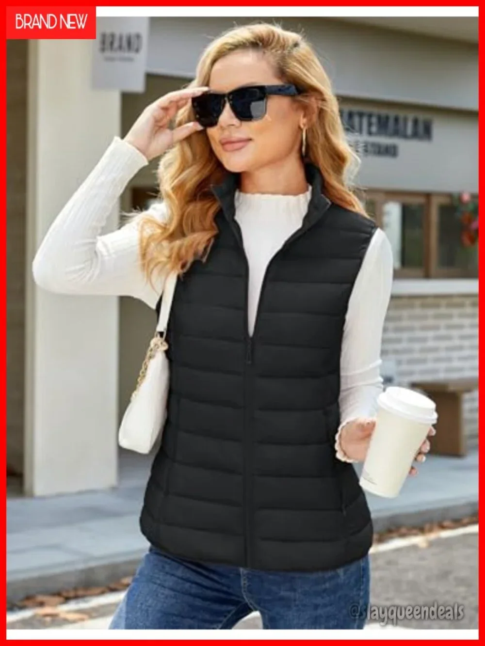 Women's Puffer Vest Lightweight Stand Collar Zip 4 Pockets Quilted Sleeveless